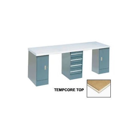 Global Industrial 120x30 Production Workbench, Shop Square Edge Top, 2 Cabinet, 4 Drawer GY 607999